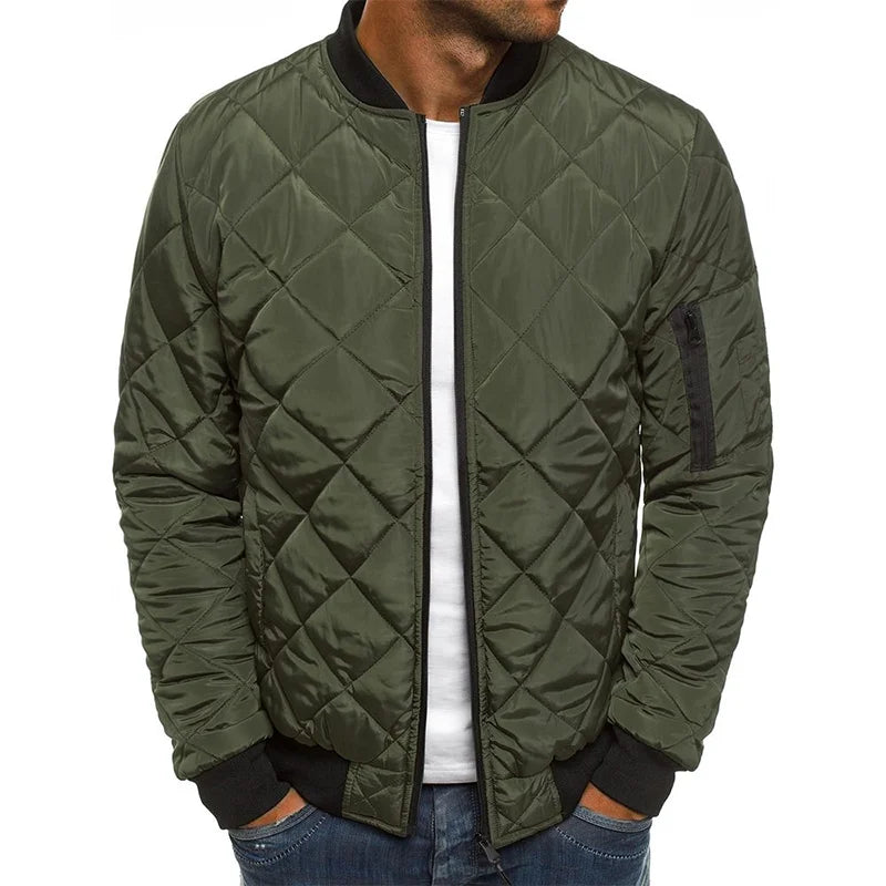 Men's diamond pattern quilted jacket, perfect for stylish autumn & winter wear.