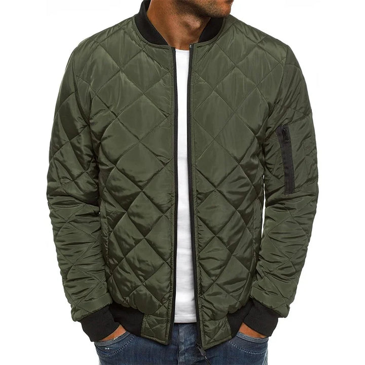 Men's diamond pattern quilted jacket, perfect for stylish autumn & winter wear.