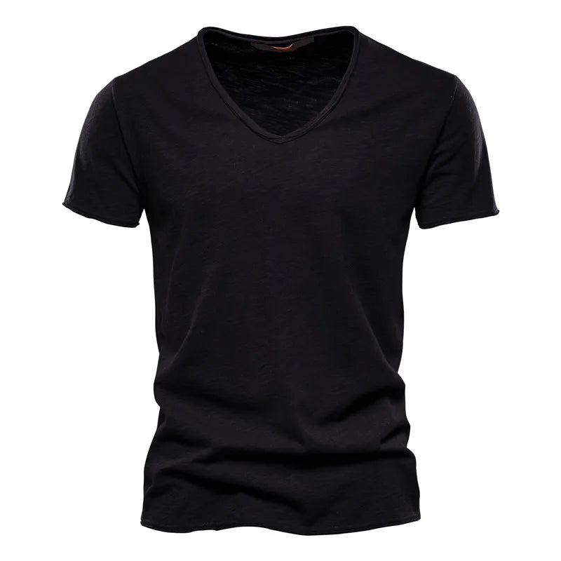 Comfortable men's V-neck summer shirt. Breathable, lightweight, and stylish for everyday wear in warm weather.