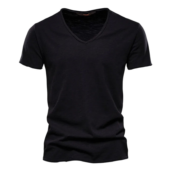 Comfortable men's V-neck summer shirt. Breathable, lightweight, and stylish for everyday wear in warm weather.