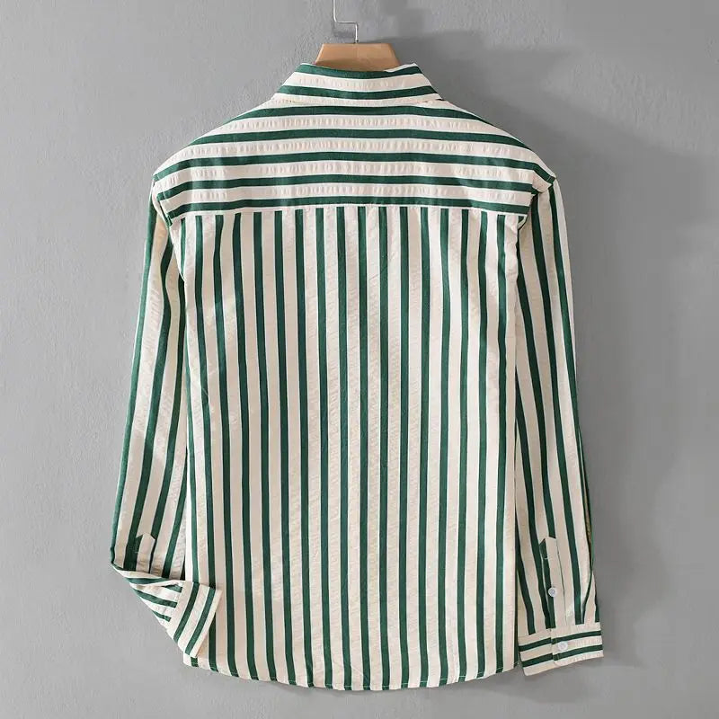 Tailored men's long-sleeve striped button-down shirt. Classic comfort, perfect for casual to formal wear.