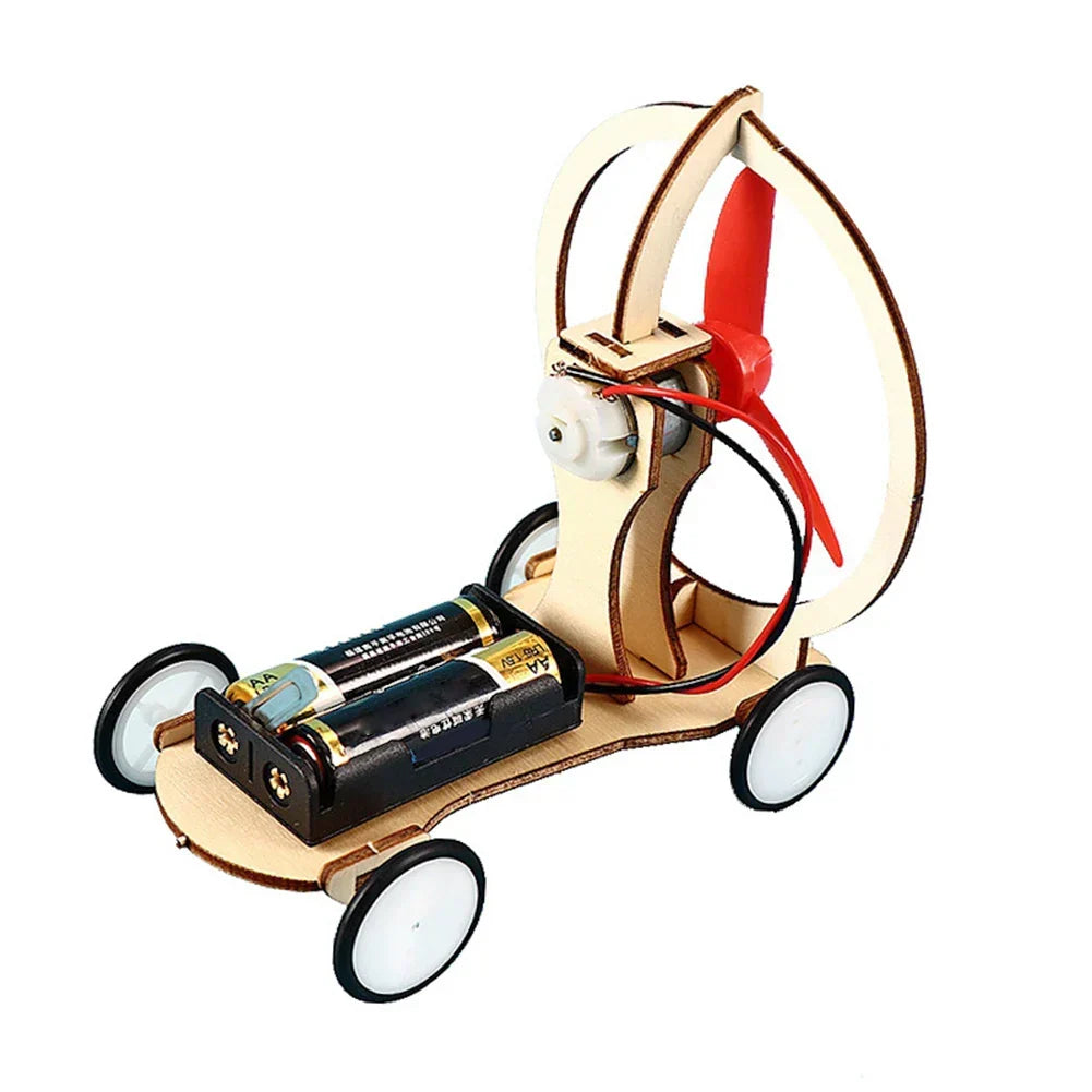 Hands-on learning experience building a wooden electric toy boat; fun STEM project for kids.