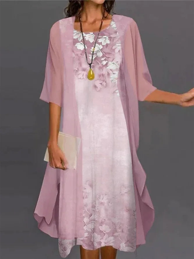 Women's elegant casual floral midi dress, showcasing versatile day-to-night style. Ideal for spring fashion.