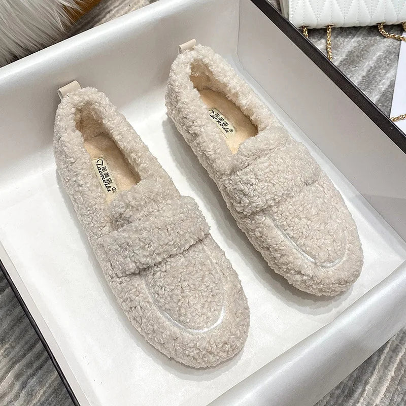 Stylish women's Lana Teddy Loafers, perfect for cozy comfort & warmth in winter. Casual indoor outdoor footwear.