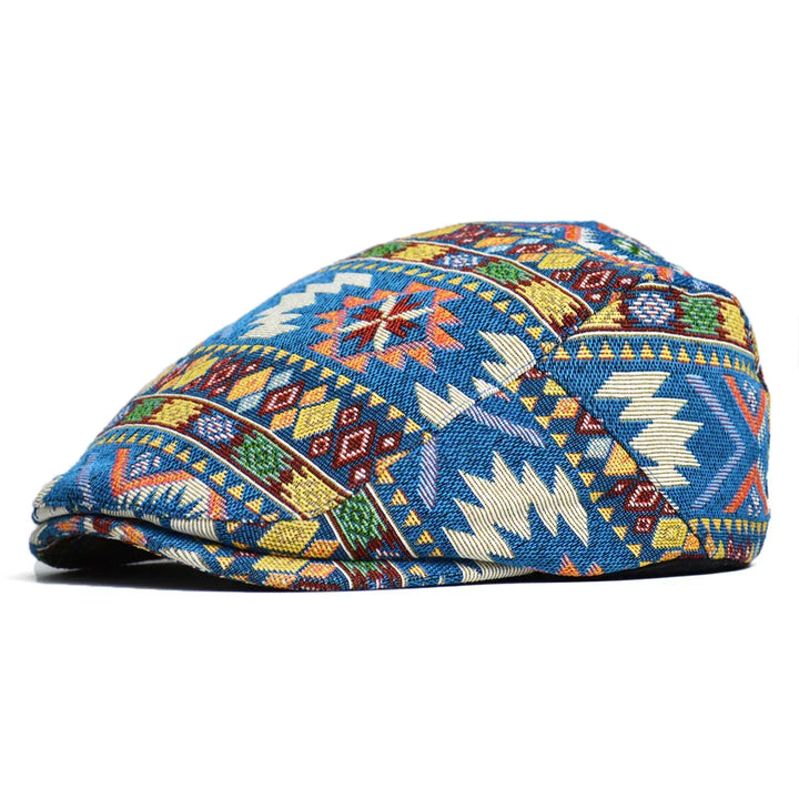 Unisex baseball cap featuring a vibrant, colorful Aztec print. Adjustable & casual boho style accessory.