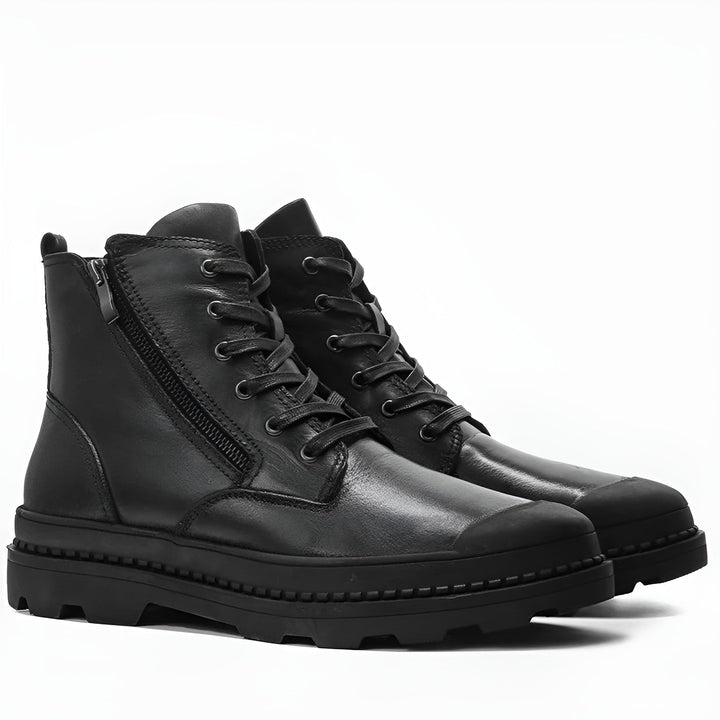 Rugged men's vintage leather combat boots, perfect for casual wear. Sturdy lace & zip design.
