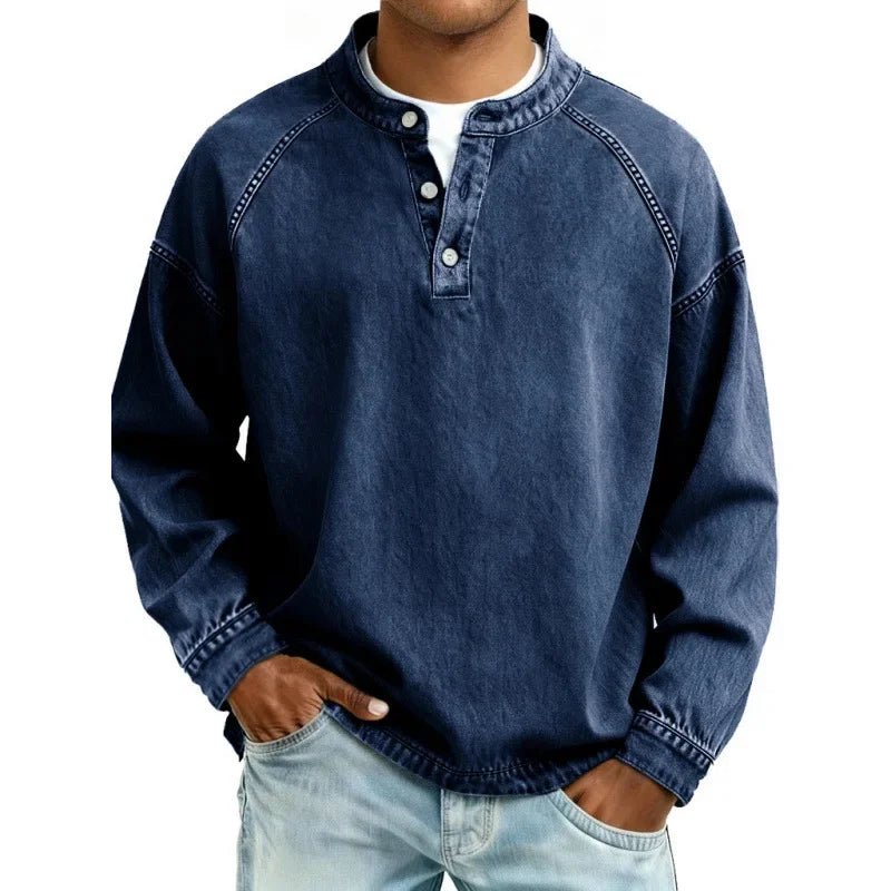 Stylish men's vintage long sleeve button shirt, offering a classic and comfortable look for everyday fashion.