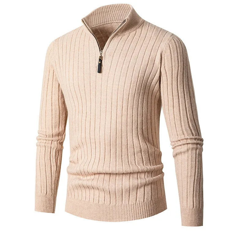 Stylish men's quarter zip slim fit sweater, comfortable and perfect for modern layering.