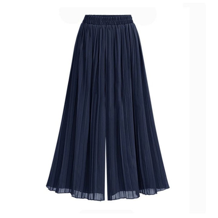 Comfortable high-waist flowy wide leg trousers for women, featuring chic mesh accents. Stylish & versatile.