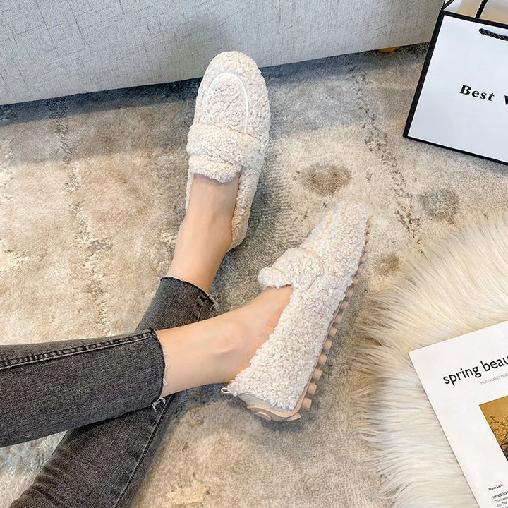 Women's warm teddy loafers, comfortable & stylish. Ideal casual footwear for cozy indoor & outdoor winter comfort.