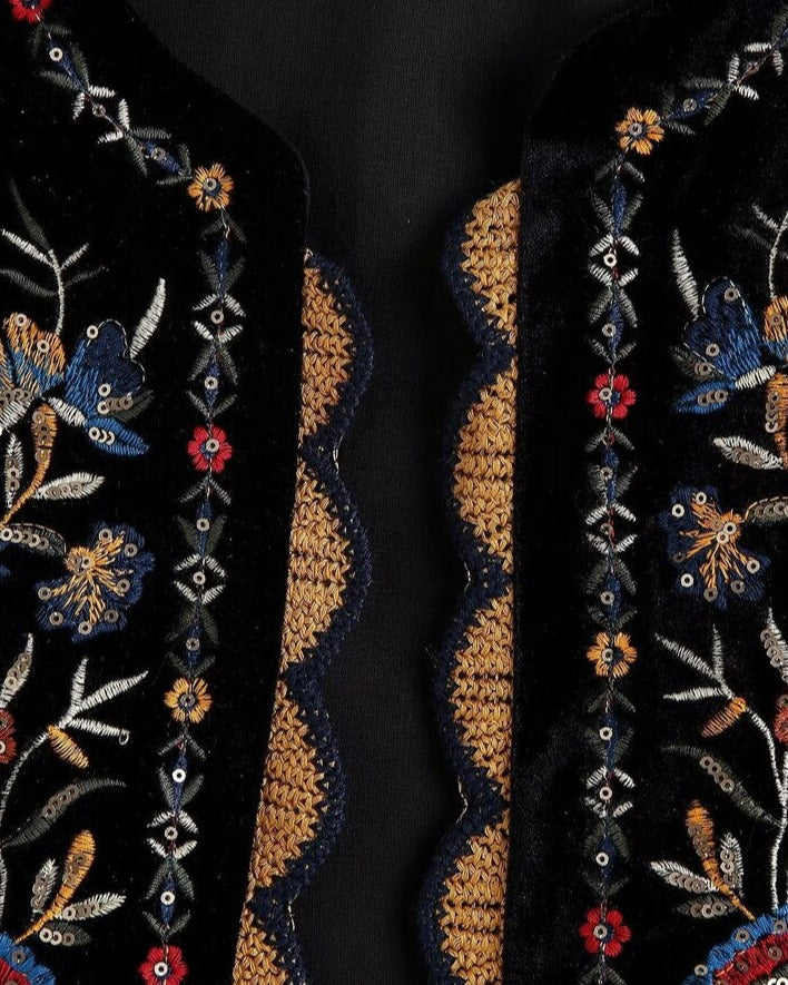 Unique women's sequin vest with floral embroidery, featuring elegant patchwork design for a stylish look.