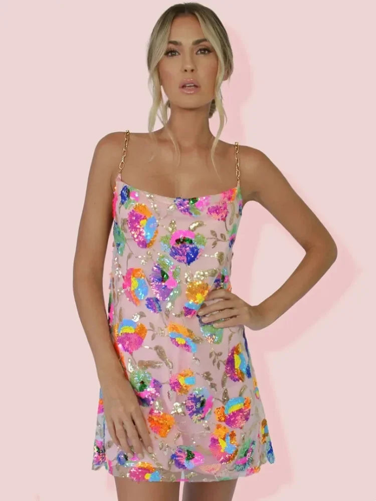 Vibrant floral print mini dress for women, casual yet elegant, ideal for summer bliss.