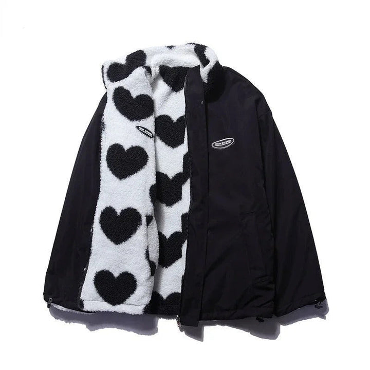 Lightweight women's reversible jacket, cozy with a stylish heart design. Ideal spring/fall outerwear.