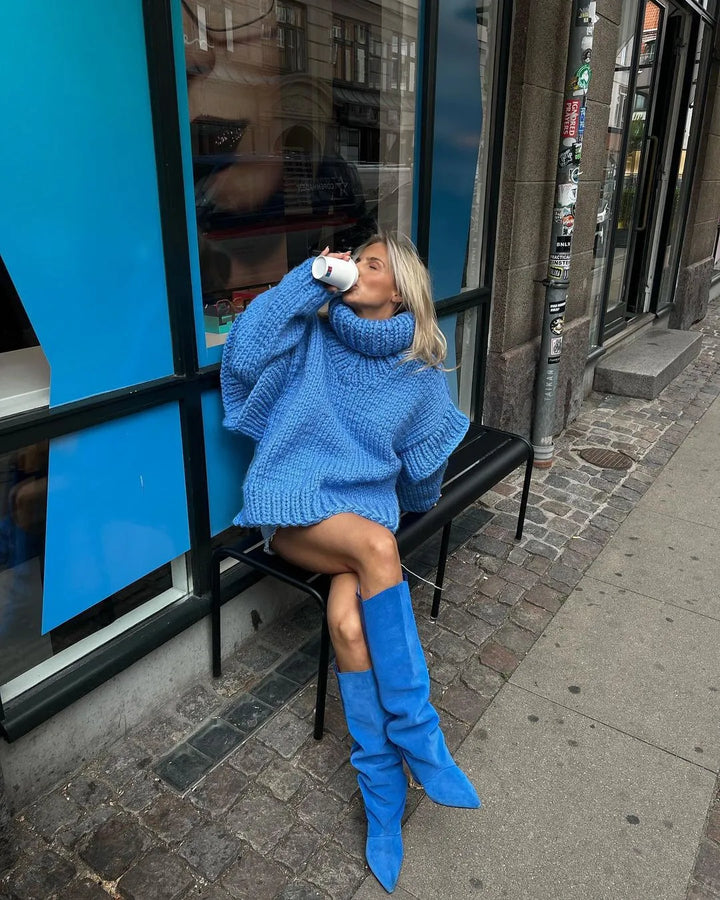 Chic oversized turtleneck sweater dress for women, a cozy long sleeve knit perfect for fall & winter.