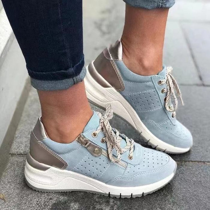 Functional & stylish women's lace-up zip platform wedge sneakers for daily walks.