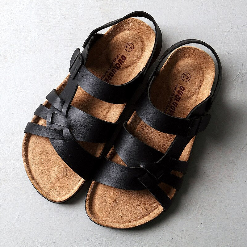 Breathable slip-on men's summer sandals, cushioned for comfort, perfect for beach, casual wear, or light outdoor walking.