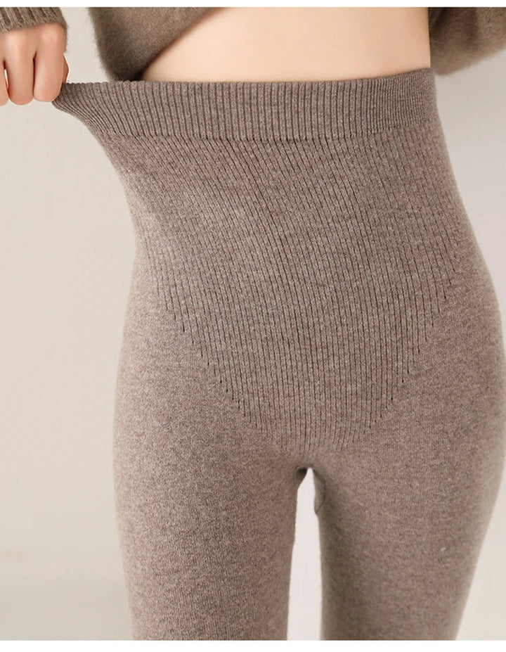 Soft cashmere high waist leggings for women, perfect for cozy lounge wear & warm autumn days.
