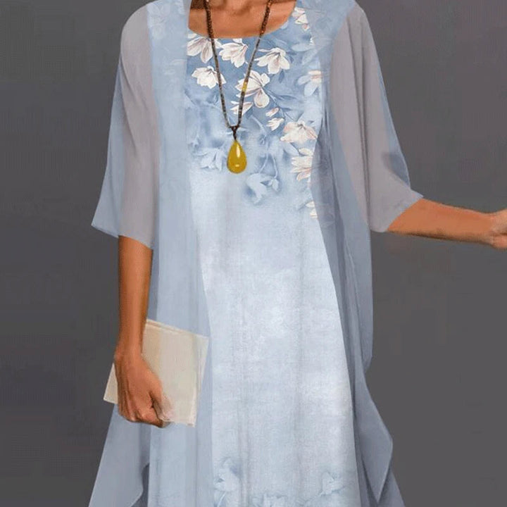 Elegant floral midi dress for women, chic and casual. Ideal day or evening dress for versatile fashion.