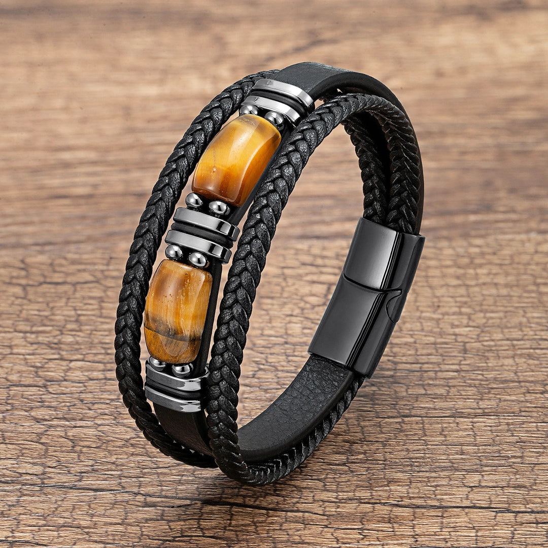 Casual men's tiger eye stone bracelet, braided design for everyday confidence and wrist wear.