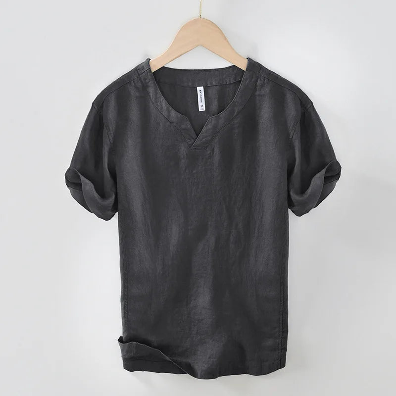 Soft men's V-neck short sleeve Henley top in a relaxed fit. Perfect casual or smart casual summer t-shirt.
