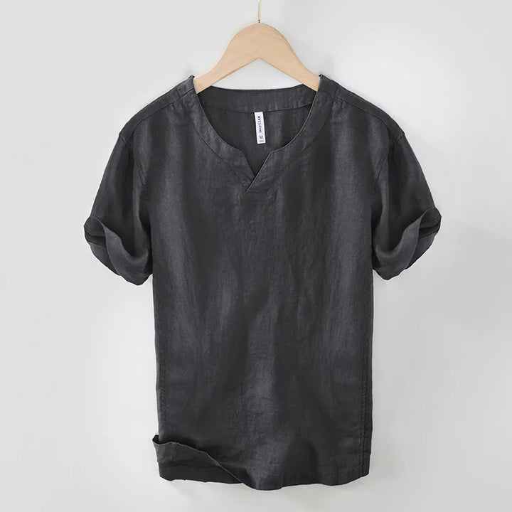 Soft men's V-neck short sleeve Henley top in a relaxed fit. Perfect casual or smart casual summer t-shirt.