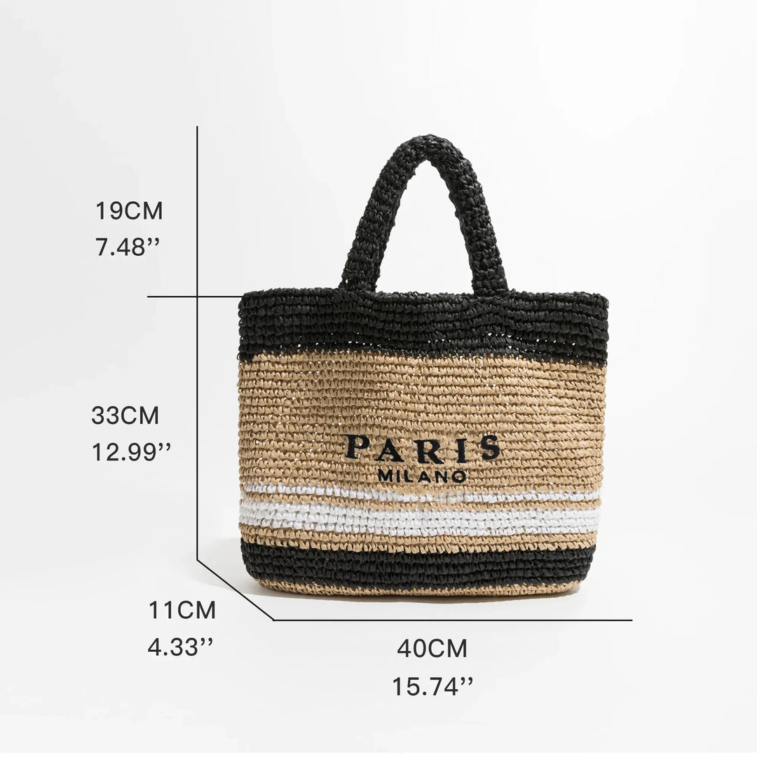 Fashionable women's straw tote bag, featuring intricate crochet work. A versatile handwoven summer and beach accessory.