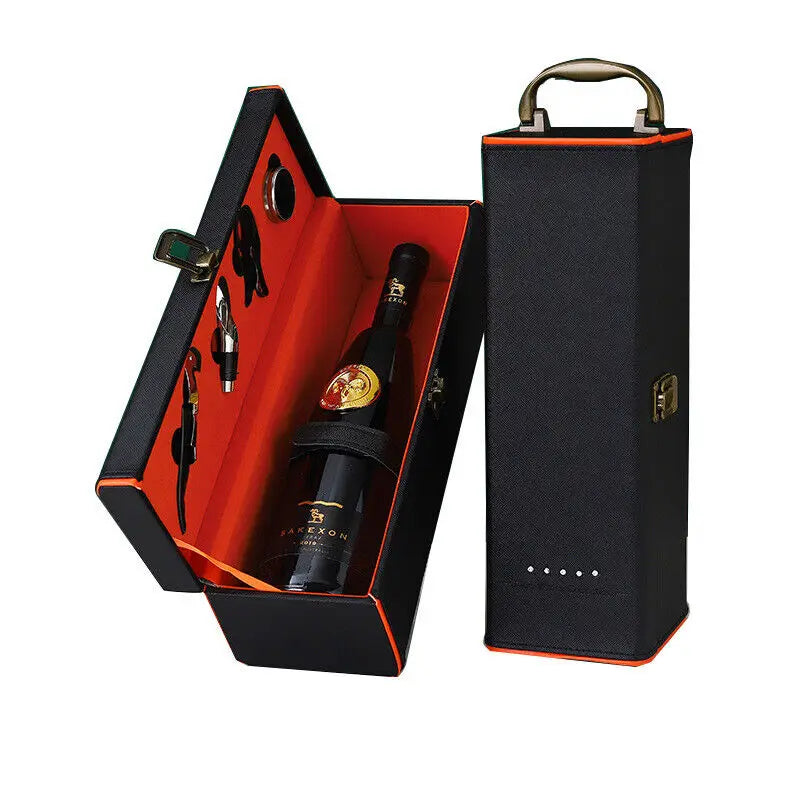 Portable wine box with ergonomic handle, perfect for transporting wine safely.