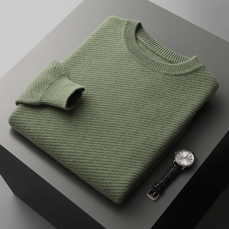 Casual men's crew neck sweater, a comfortable long sleeve pullover perfect for fall and winter.