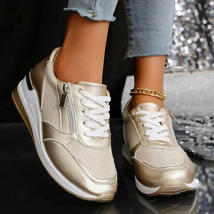 Women's side zip lace-up orthopaedic platform trainers, designed for both style and ultimate comfort.