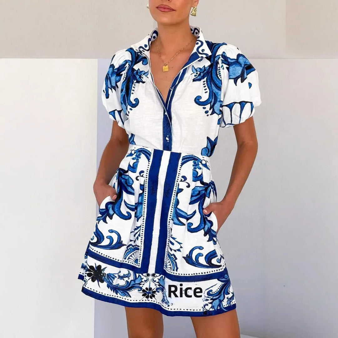 Women's vibrant floral puff sleeve mini sundress, perfect for summer fashion.