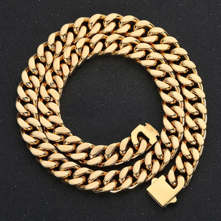 Classic men's Cuban link chain necklace, gold or silver plated, perfect fashion jewelry accessory.