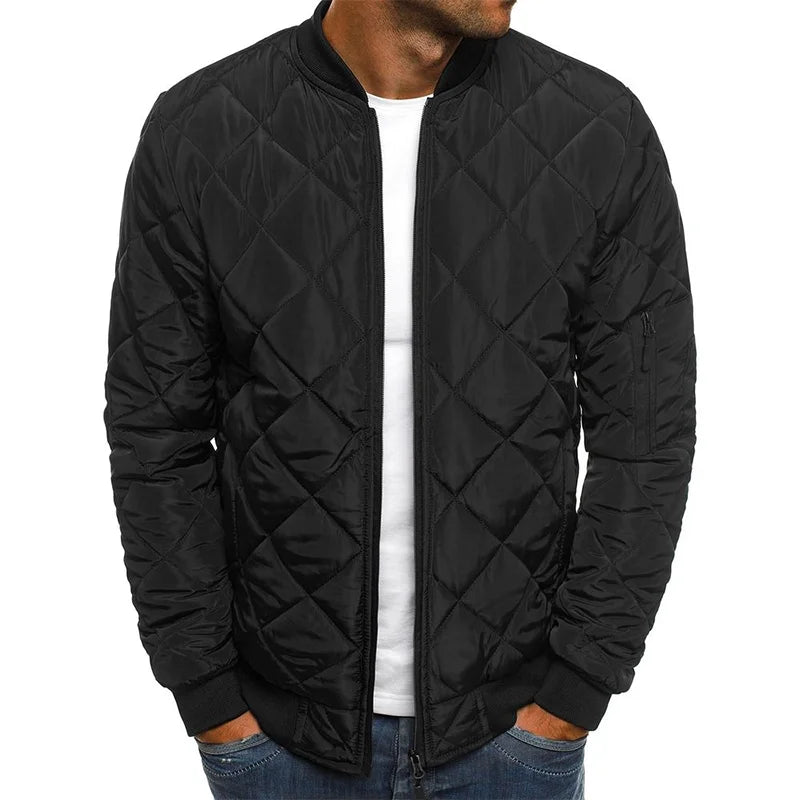 Classic men's diamond quilted jacket, offering warmth and comfort as a daily fashion jacket.