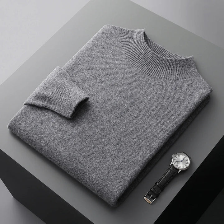 Man wearing a classic mock neck pullover, perfect for everyday casual style.