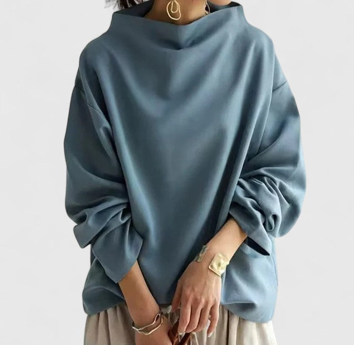 Versatile long sleeve high neck women's top, perfect for comfortable casual or elegant office wear. Classic style.
