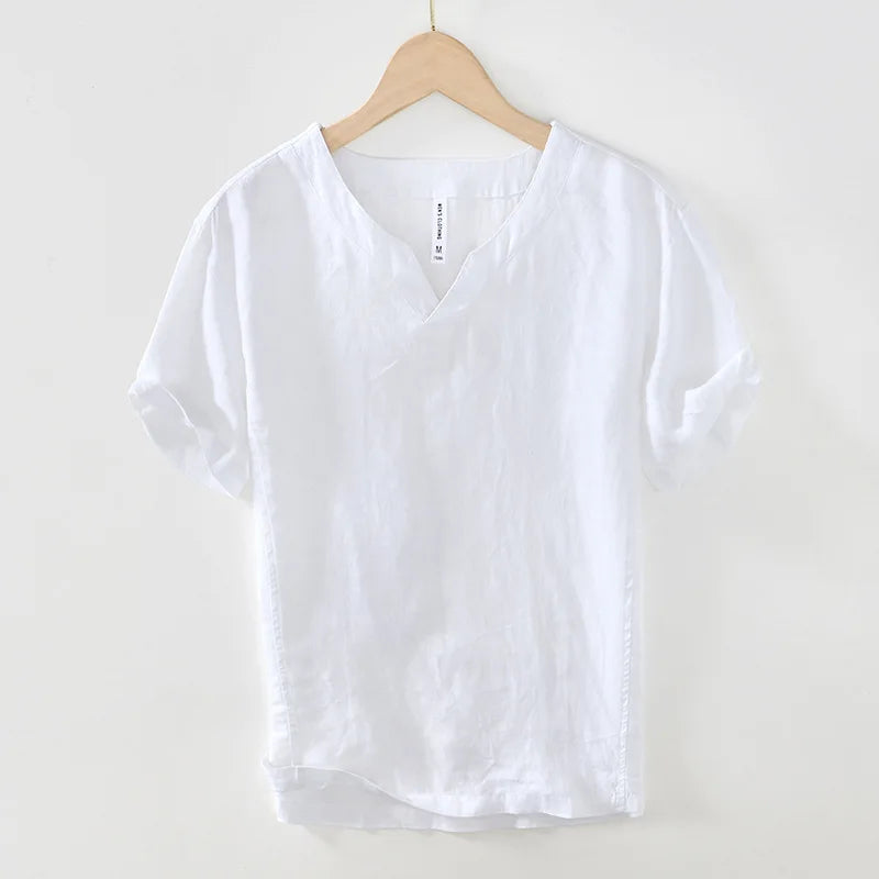 Comfortable men's relaxed fit Henley top, featuring a classic V-neck & short sleeves. Essential summer tee.