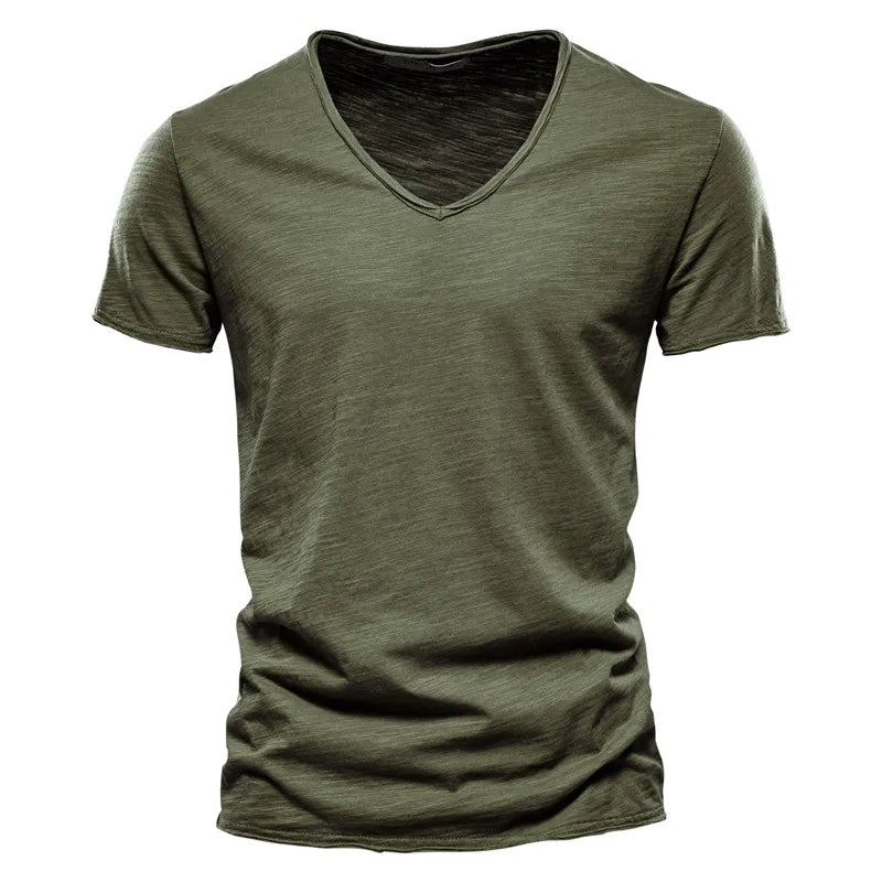 Casual men's V-neck summer shirt. Relaxed short sleeve design, perfect for vacation, warm weather, and everyday style.