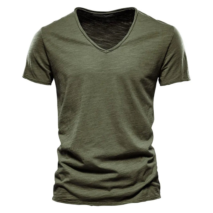 Casual men's V-neck summer shirt. Relaxed short sleeve design, perfect for vacation, warm weather, and everyday style.