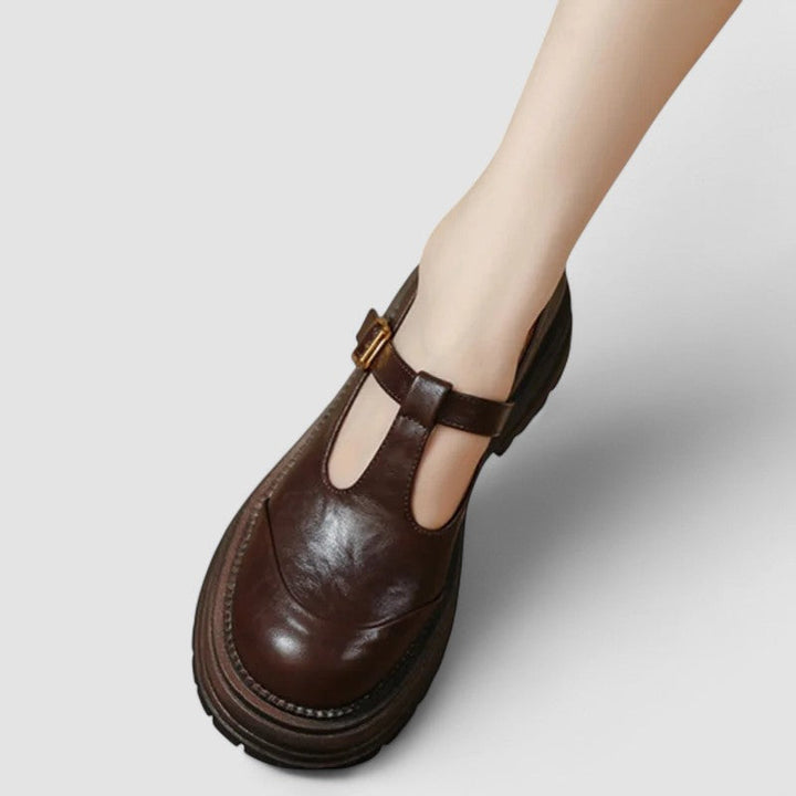 Women's T-strap Mary Jane shoes, CL-0687, supportive orthopedic leather for everyday comfort.