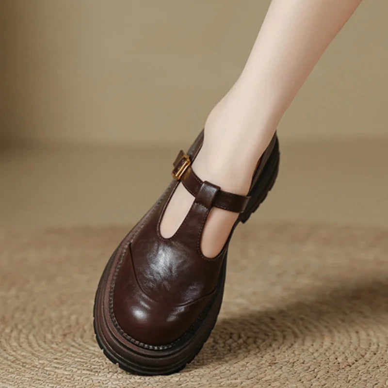 Women's classic t-bar shoes, comfortable for daily wear, low heel design.