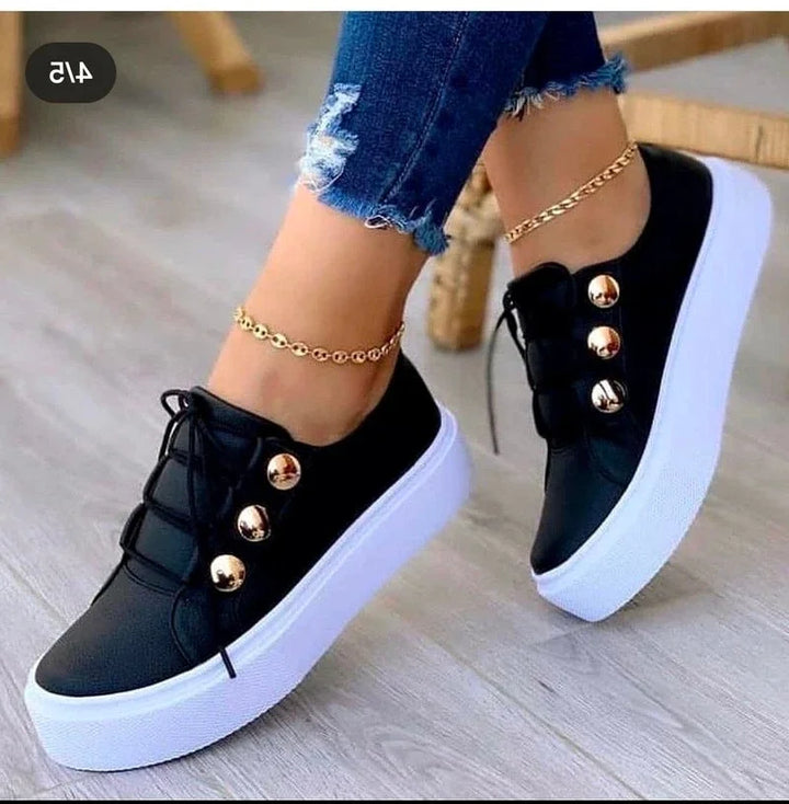 Women's orthopedic platform trainers with round toe, offering ultimate comfort & support for everyday wear.
