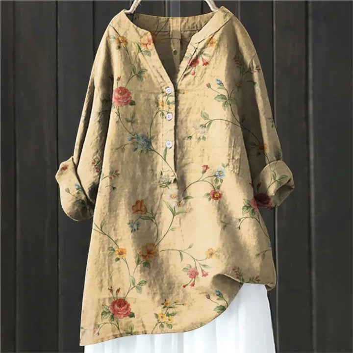 Casual women's floral print V-neck top, versatile for daily wear, spring, and summer outfits.