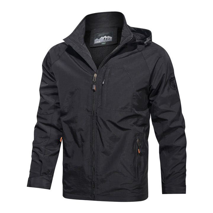 Men's full-zip lightweight hooded jacket for versatile spring/fall outdoor adventures. Ideal casual outerwear.