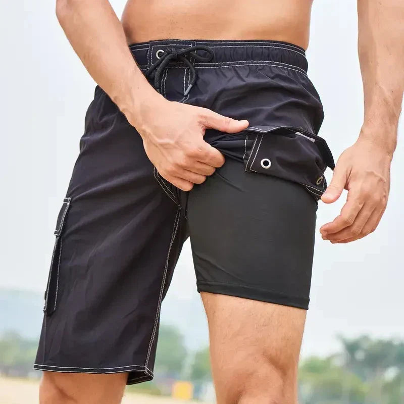 Men's dual-layer quick-dry sports shorts for active training & running workouts.