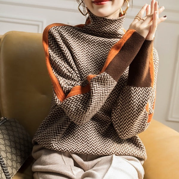 Warm green women's turtleneck sweater. Soft, cozy knit, long sleeve, perfect for winter fashion & everyday comfort.