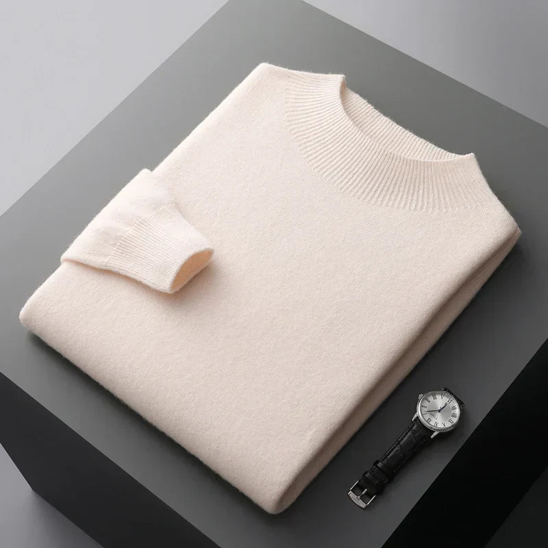 Warm men's mock neck pullover, essential for winter fashion and layering.