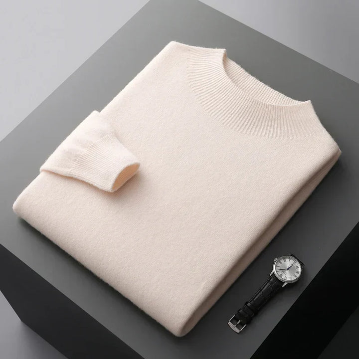 Warm men's mock neck pullover, essential for winter fashion and layering.