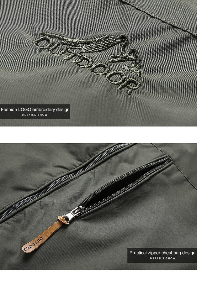 Comfortable men's zip-up hooded jacket, offering a stylish and lightweight option for all seasons.