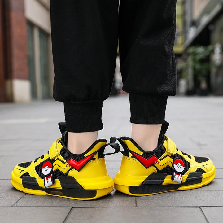 Boys' & girls' comfy Pokémon Pikachu sneakers. Breathable fabric and convenient velcro make them ideal for active play.