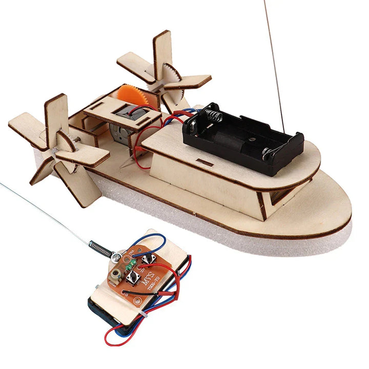 Engineering for kids: assemble a wooden electric toy boat with this hands-on DIY kit.