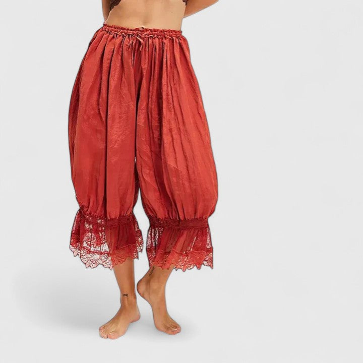 Full-length view of women's casual patchwork trousers, designed for ultimate comfort and style.